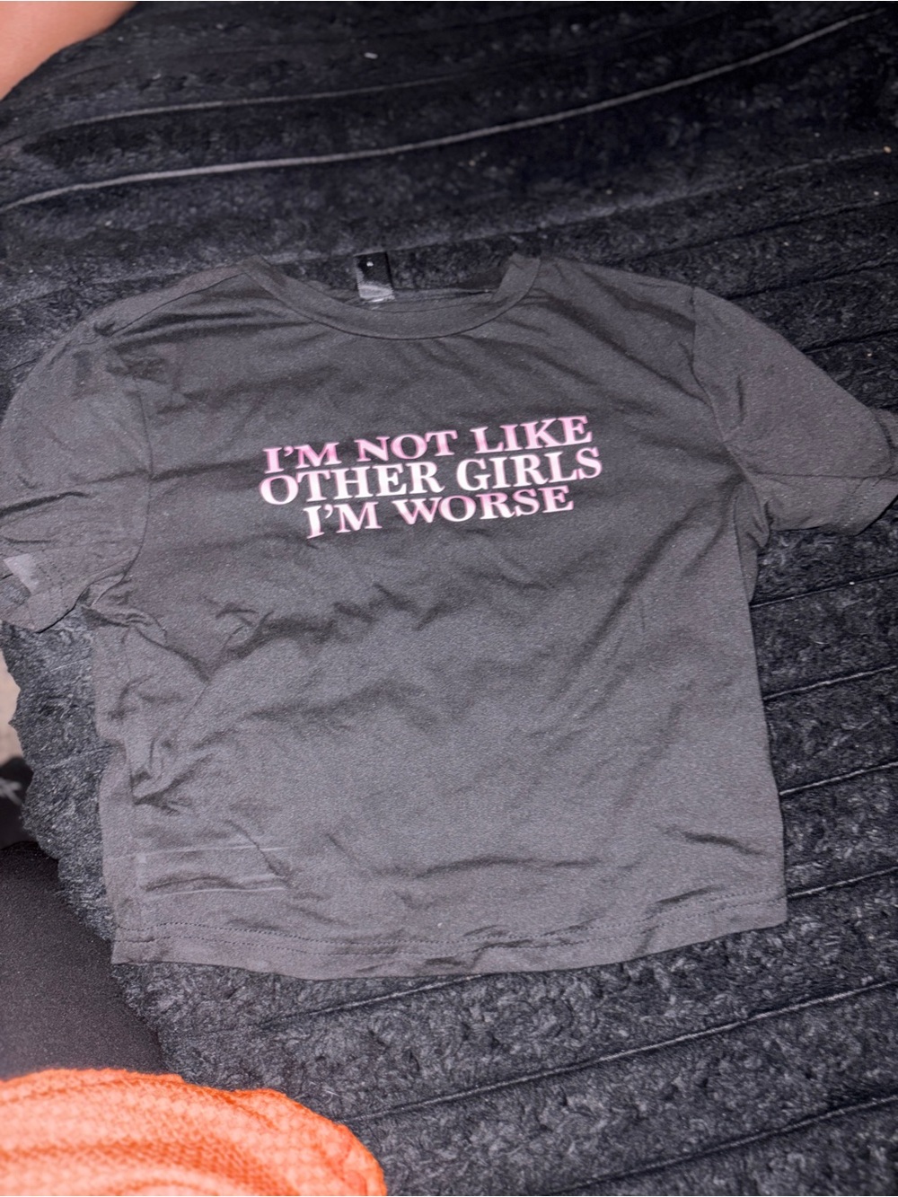 SHEIN Black Crop Tee with Pink Slogan